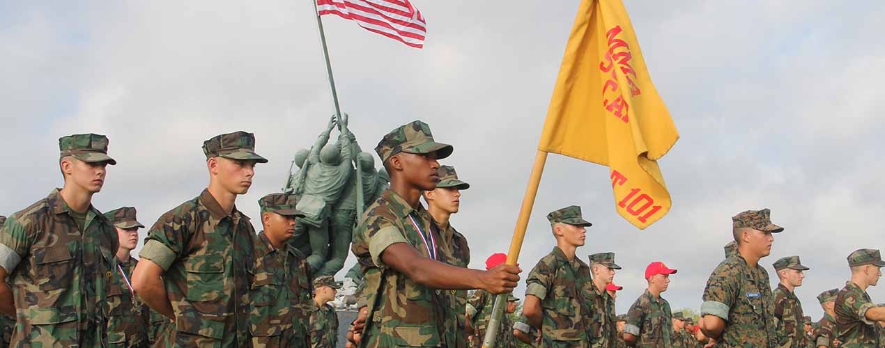 campers on parade during summer camp graduation