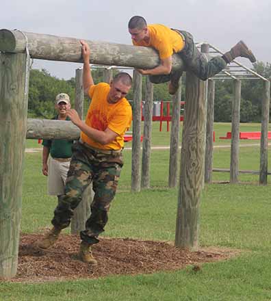 campers on the confidence course