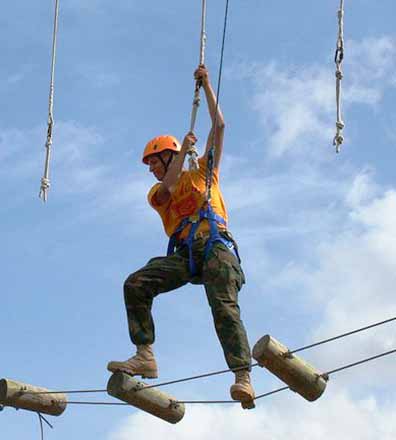 military summer camp high ropes bridge